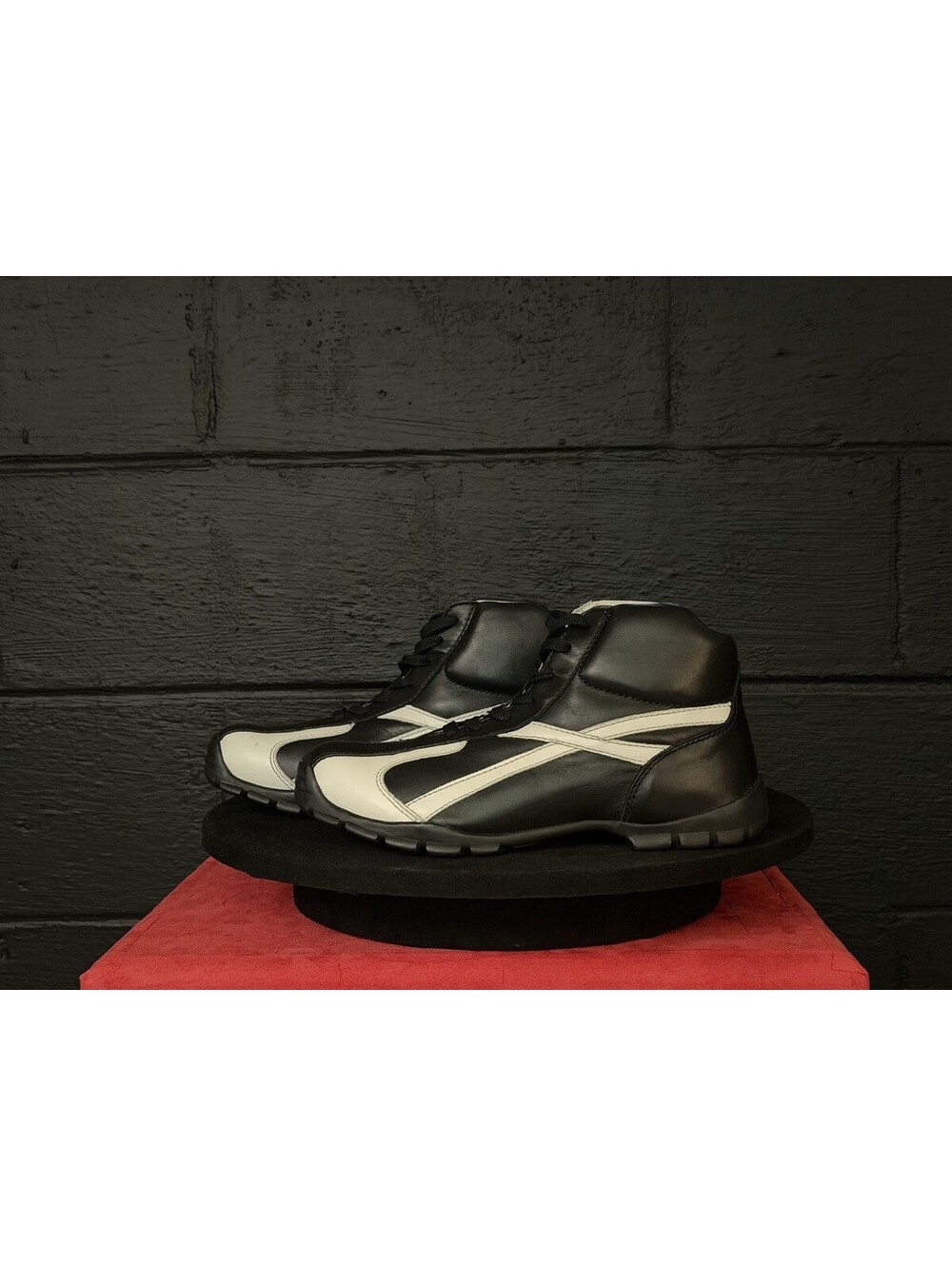 GBX Leather Mid Sneaker Black White Y2K Deadstock Vintage Men Size 8.5 Rare
